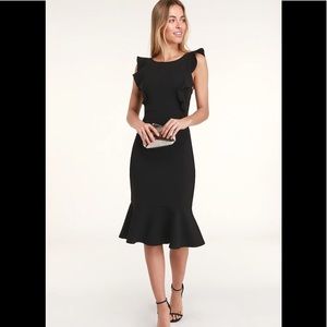 Lulu’s Hearts Aflutter Black Ruffled Midi Dress